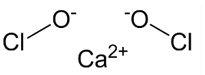 A clear, labelled diagram of the CaOCl₂ molecular structure. Image Alt Text: Diagram showing the bleaching powder formula CaOCl2, also known as Calcium Hypochlorite.